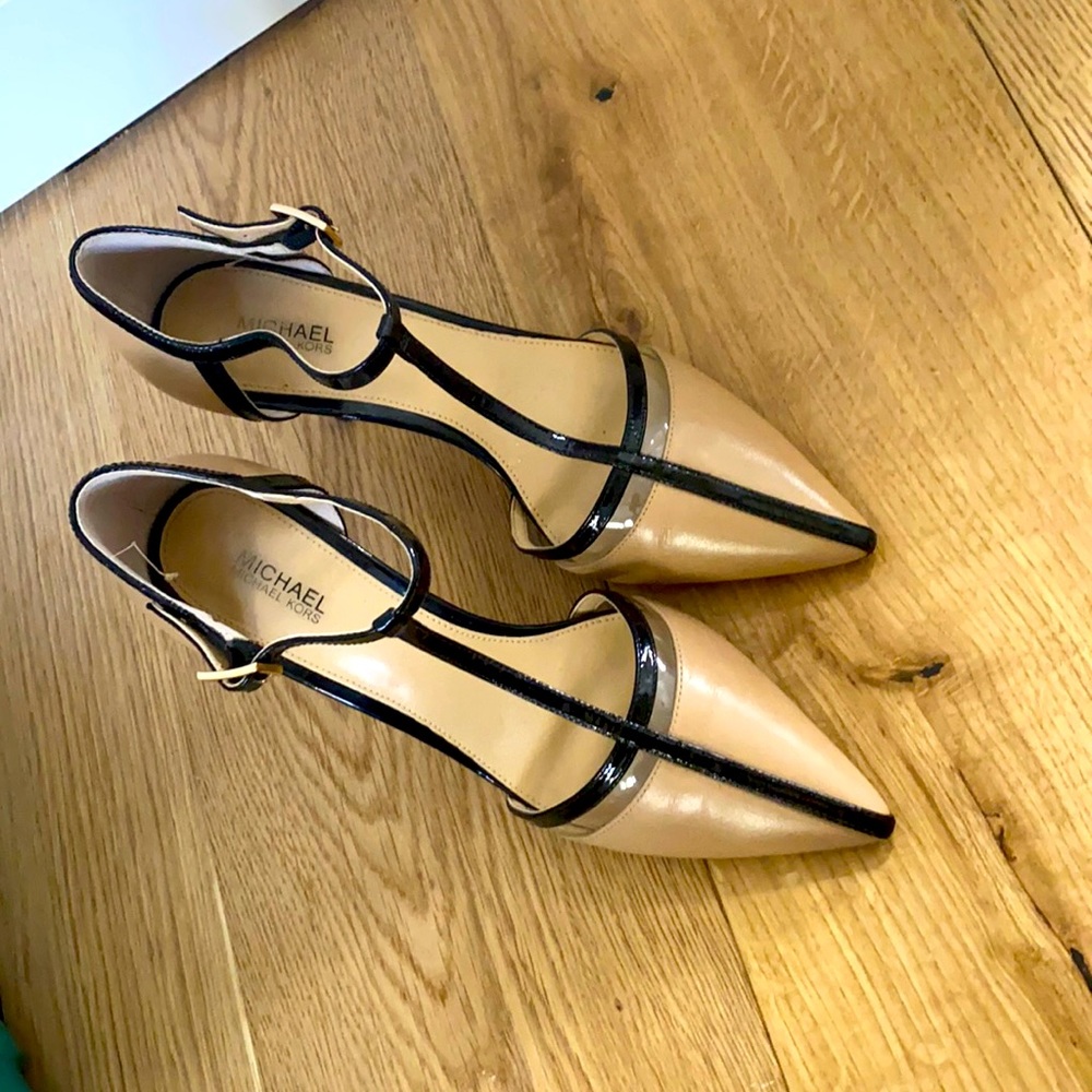 Nude and black Michael Kors heels